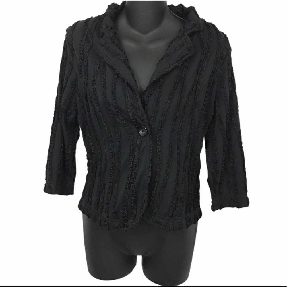 Toni Morgan ruffle ribbon textured black jacket
